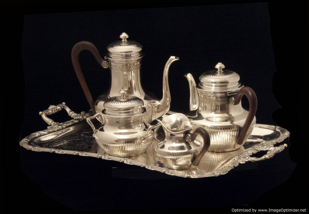 Puiforcat Antique Sterling Silver Tea Coffee Set Louis XVI Model 1890s